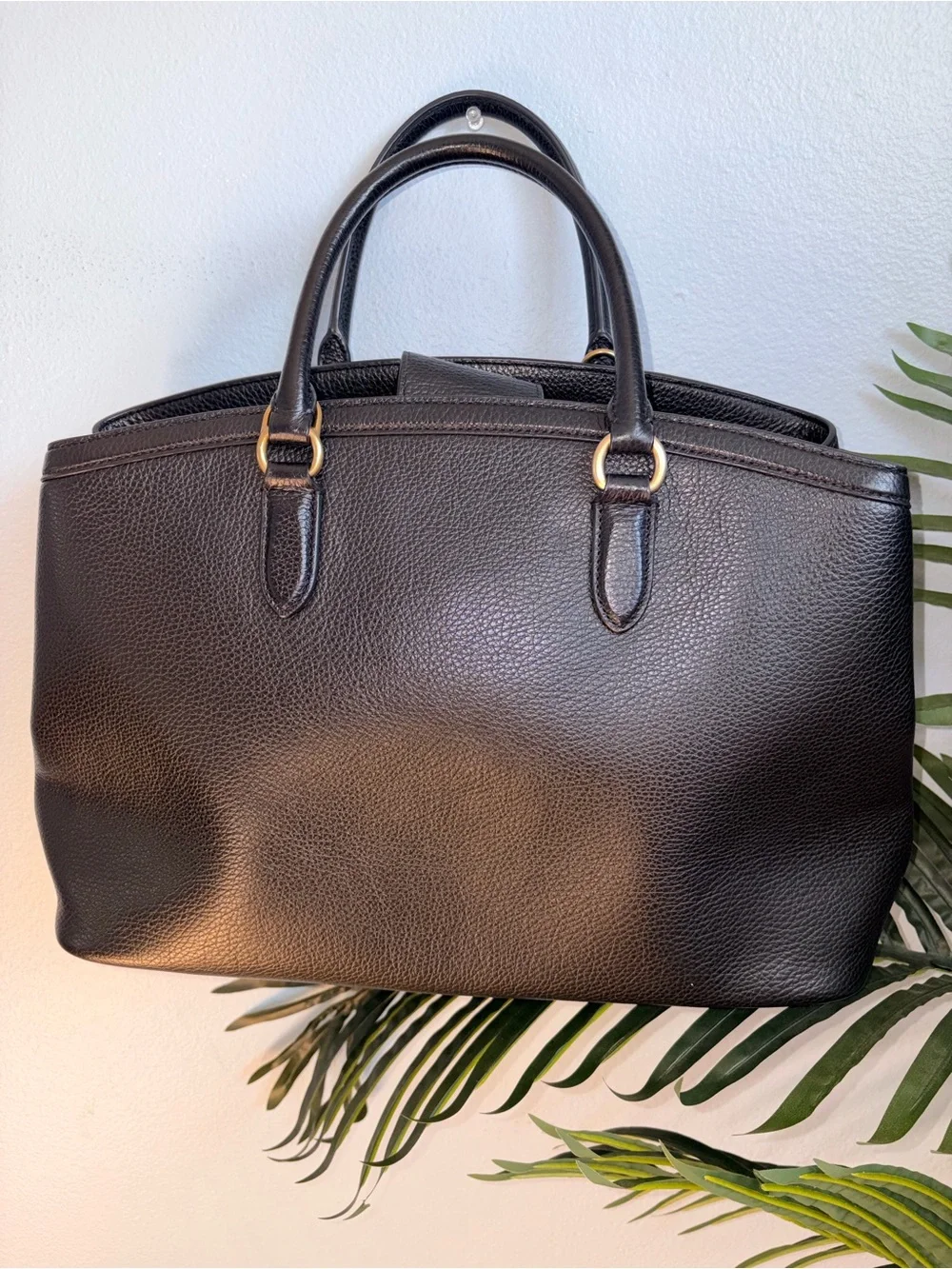 Coach Black Pebbled Leather Tote with Gold Accent